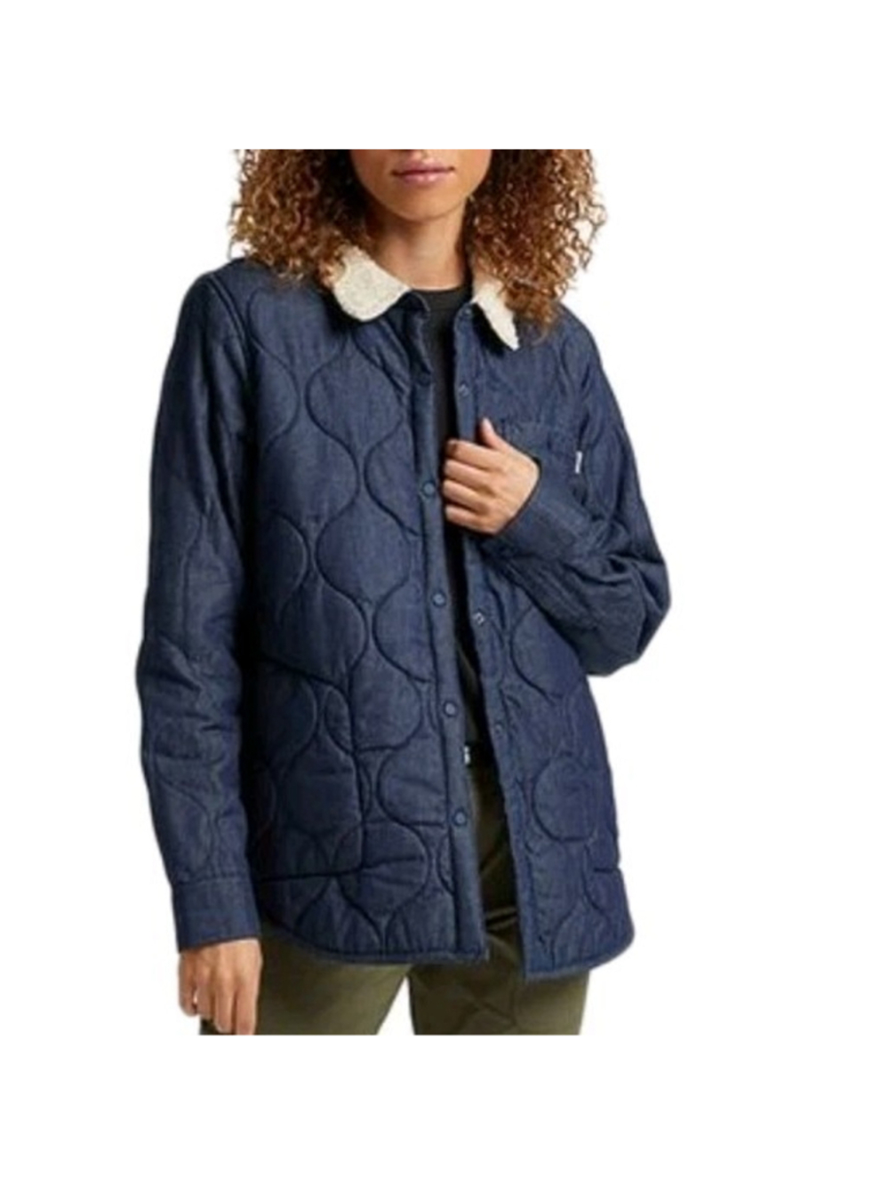 Burton Grace Insulated Blue Denim Jacket Cream Sherpa Sz M Gorpcore Outdoor Hike - Picture 2 of 14